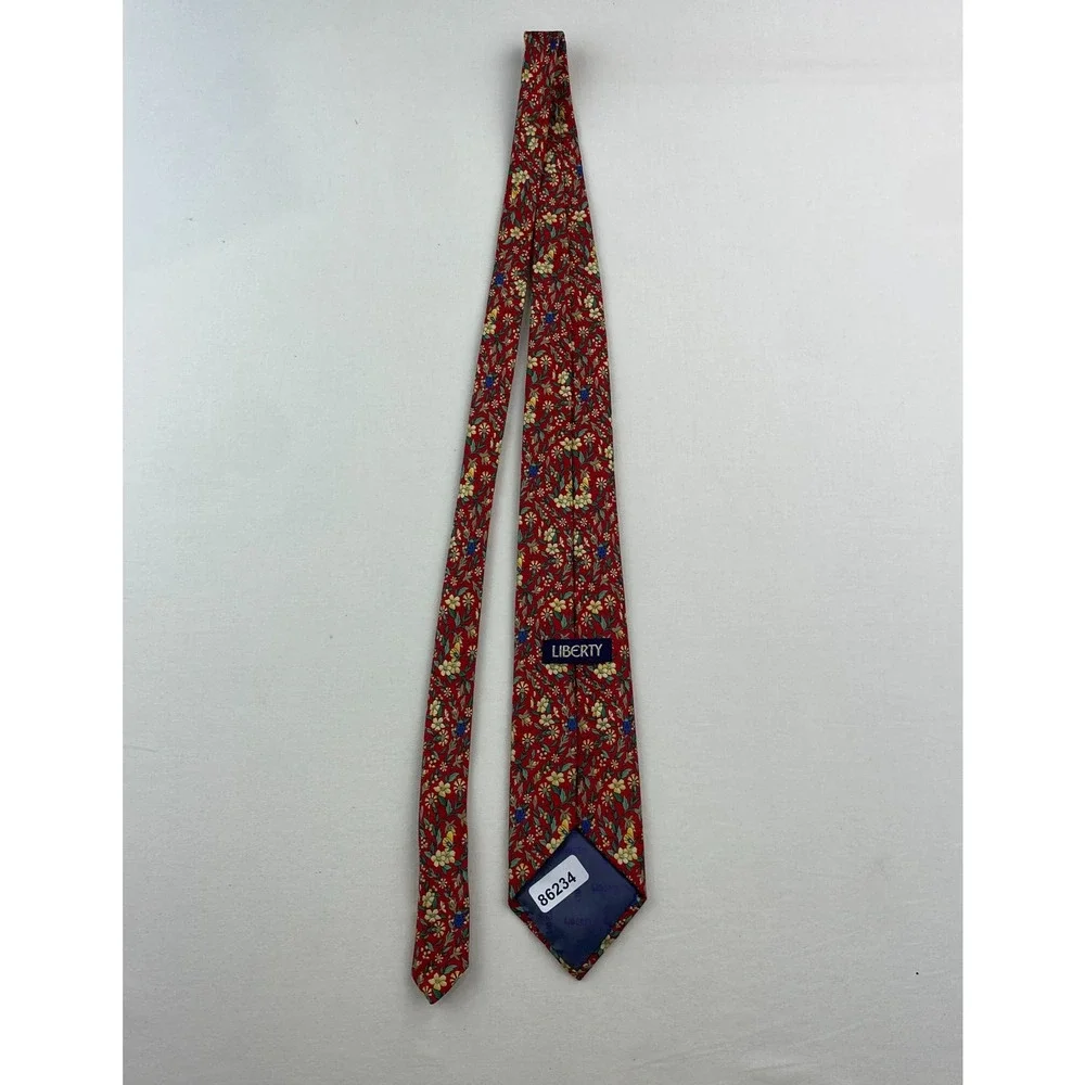 Lot of 2 LIBERTY OF LONDON 100% Silk Necktie Floral Geometric Print Blue Red VTG